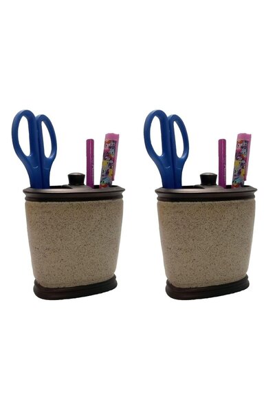 Bosphorus 2 قطعة حامل أقلام من البولي ريزين البرونزي الرملي مقاس 10×12×5 سم