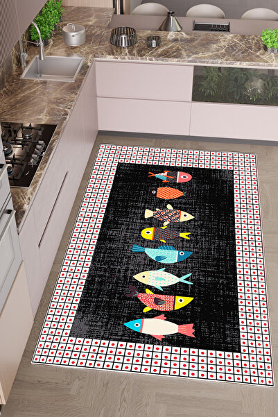 THEMODERNHANE Dijital Baskılı Makinede Yıkanabilir Kaymaz Tabanlu Antialerjik...