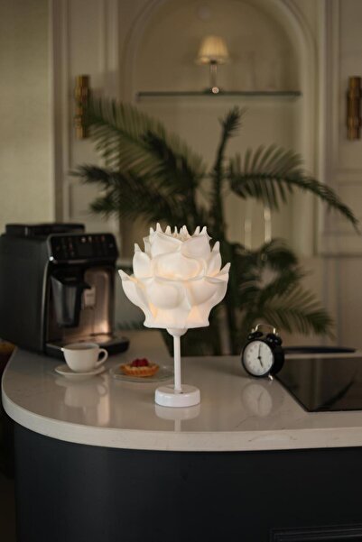 Maison Avf Beyaz Eva Gül Tasarım Şarjlı Masa Lambası - Alt Uzun Beyaz