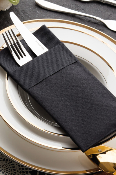 NapkinStore قماش ايرلايد أسود مزخرف مع جيوب، 12 قطعة