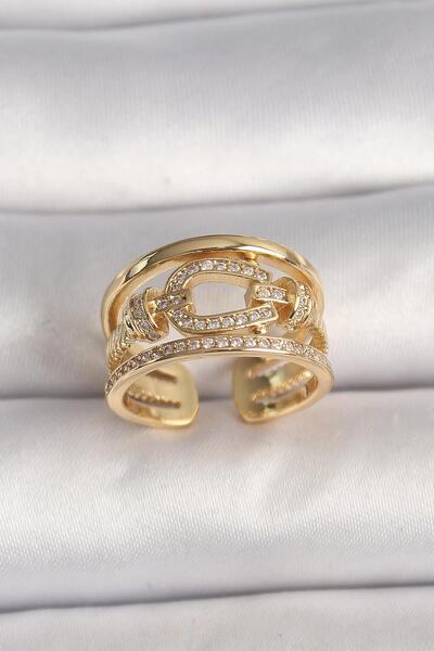 Celira Brass Gold Color Adjustable Zircon Stone Sailor Knot Model Women's Ring Ns2205