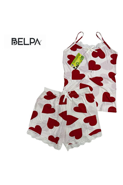 belpa Sıla Sella Bamboo Women's Shorts Pajama Set – with Strappy Lace Detail