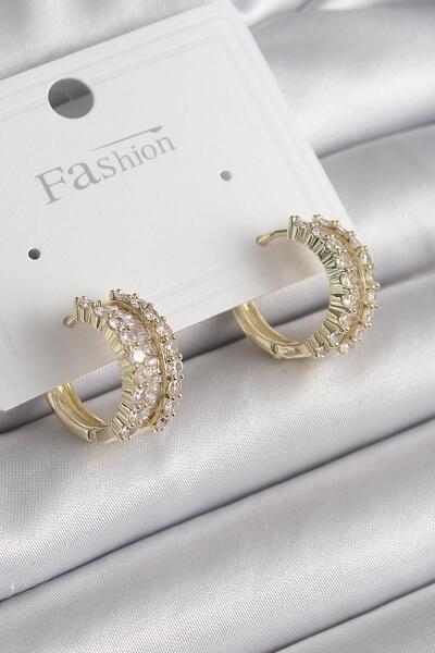 Celira Brass Gold Color Zircon Stone Hoop Model Women's Earrings Ns2548