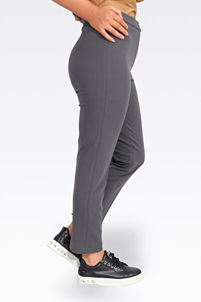 TOLGA SARAÇOĞLU 30083 Gray Narrow Leg Ankle Length Crepe Textured Pants