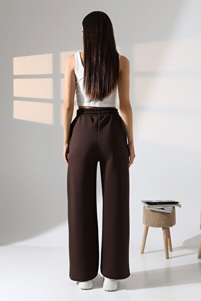 Endies Şardonlu Penye Kompakt Paçası Geniş Kışlık Palazzo Eşofman Altı 21776 KAHVE