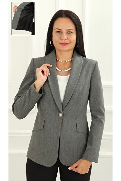 ATAŞ Kadın Klasik Blazer Ceket - Şal Yaka ve Kapak Detaylı