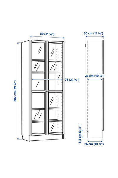 GENELEC Siyah Meşe Görünümlü Cam Kapaklı Kitaplık Özel Tasarım 80 x 30 x 202 CM