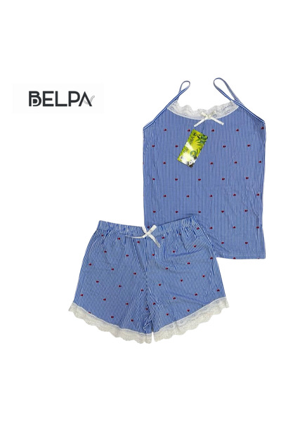 belpa Set de pijamale pentru femei Sıla Sella Bamboo cu pantaloni scurți – Detaliu din dantelă cu bretele