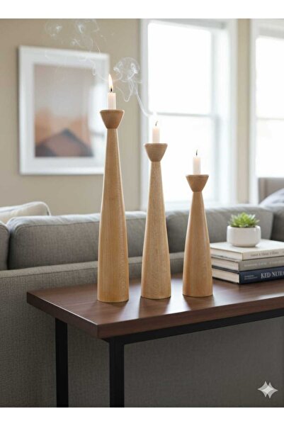 Z&Z Home piyon üçlü ahşap şamdan 31cm/26cm/21cm