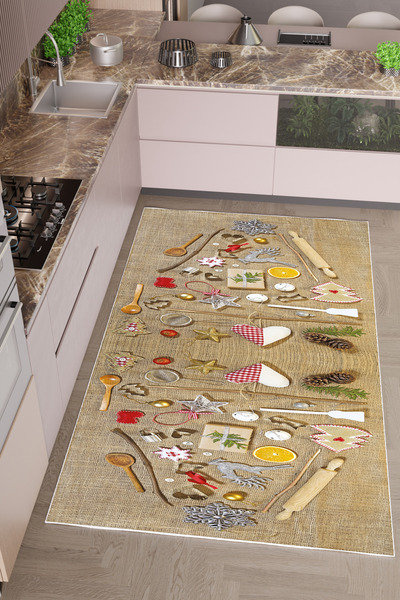 THEMODERNHANE Dijital Baskılı Makinede Yıkanabilir Kaymaz Tabanlu Antialerjik...