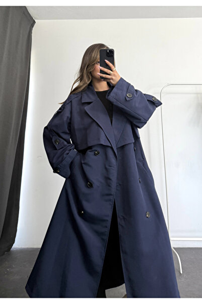 nona butik Queen Trench Coat - Navy Blue