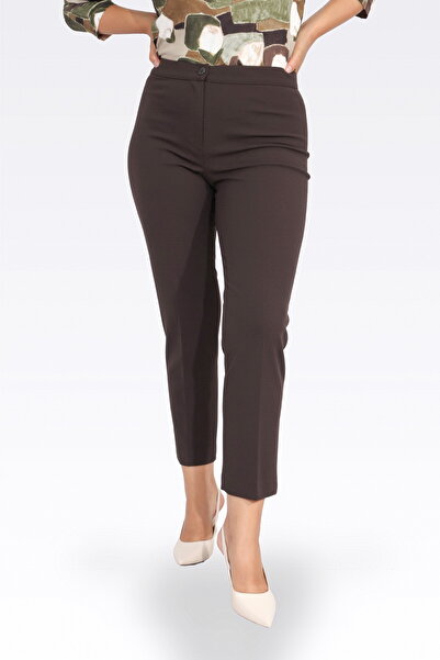 TOLGA SARAÇOĞLU Brown Tight-Leg Ankle-Length Crepe Textured Pants