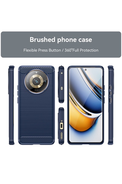 SKYDDAR INNOVATION Θήκη για Realme 11 Pro / 11 Pro+, Σιλικόνη άνθρακα, Λεπτή, υφή ινών άνθρακα, σετ αυτοκόλλητων, Μπλε