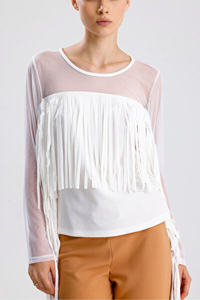 Sense Μπλούζα από τούλι κρεπ με φούντες | Blz33372 Λευκό