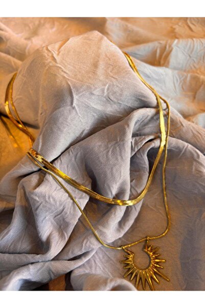 stainless steell KOKOŞ AKSESURLARIM- YILDIZ UÇLU-ÇİFT ZİNCİRLİ-GOLD-ÇELİK KOLYE