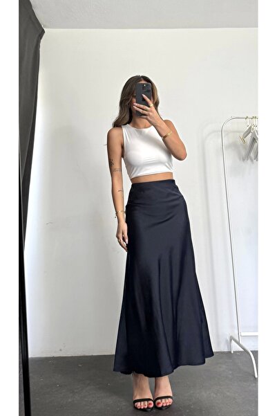 nona butik Fusta Elven din satin - Albastru închis