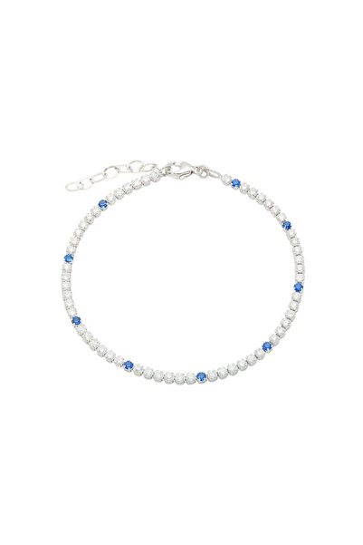 Bijuteria SORELLY Bratara Aur Alb 14k Tennis Alb si Albastru Safir