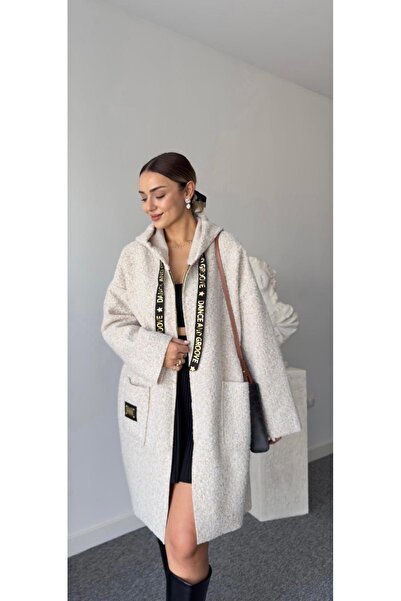 Mzr Collection Zippered Hooded Boucle Fabric Coat