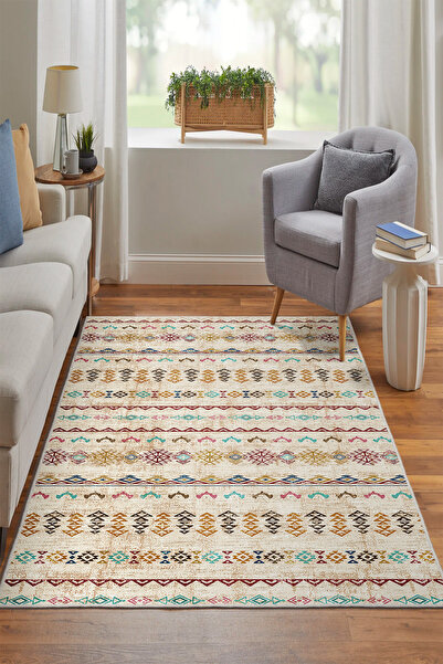 Emiroğlu Renkli İskandinav Motif Kaymaz Taban Salon Halısı – Yıkanabilir, Şık ve Konforlu Tasarım