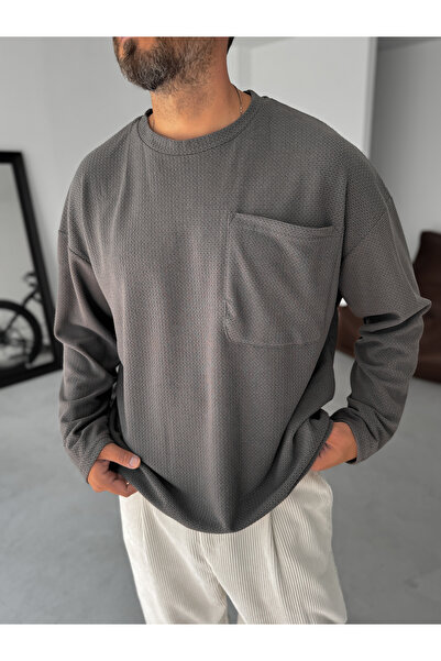 BYBASICMAN Antrasit Dokulu Örme Cepli Sweatshirt TW-1561