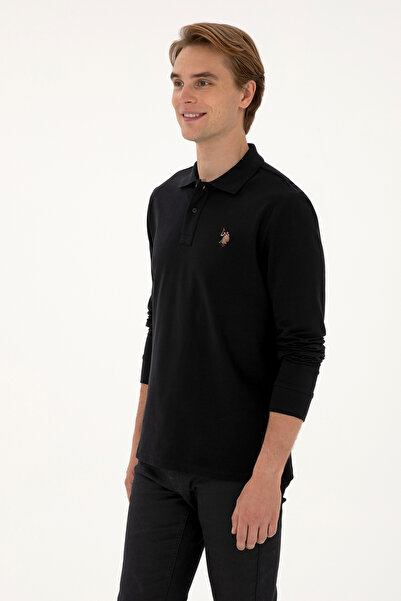 U.S. Polo Assn. Erkek Regular Fit Polo Yaka Siyah Basic Sweatshirt 50313772-VR046