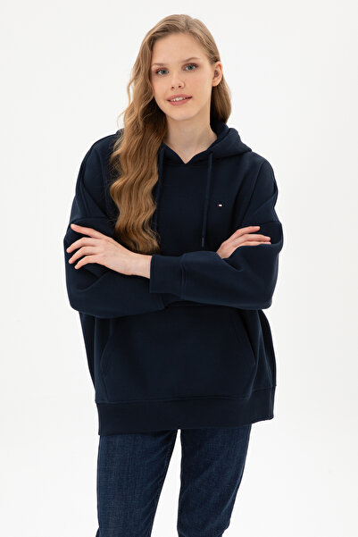 U.S. Polo Assn. Kadın Lacivert Şardonlu Kapüşonlu Sweatshırt 50313567-VR033