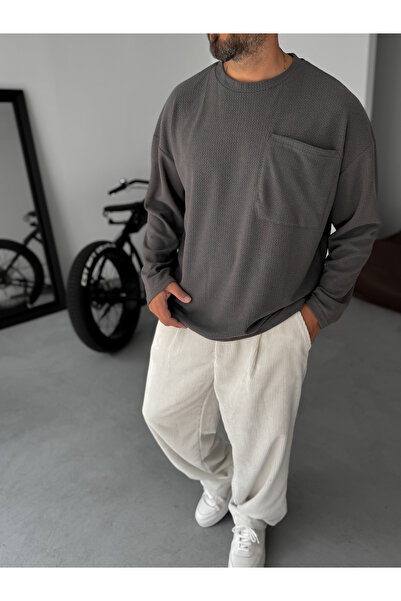 BYBASICMAN Antrasit Dokulu Örme Cepli Sweatshirt TW-1561