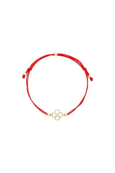 Bijuteria SORELLY Bratara Aur 14k Snur Rosu Trifoi cu Piatra Zirconia