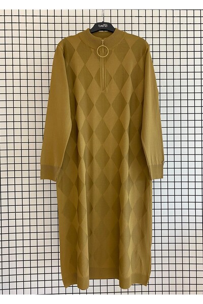 Armine Collared Zippered Patterned Knitwear Tunic