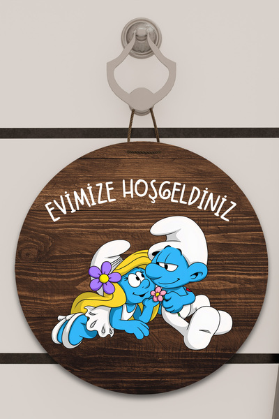 Dormot Dijital Baskı Ahşap, Standart, Şirine Evimize Hoşgeldiniz Temalı, Kapı süsü, Duvar Süsü