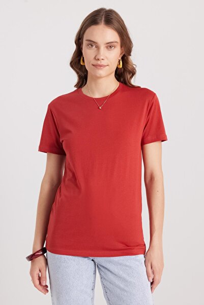 Tudors Women's Slim Fit Slim Fit 100% Cotton Soft Textured Brick Crew Neck T-Shirt