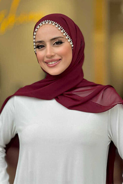 Bym Fashion İncili Şal 2028 Bordo