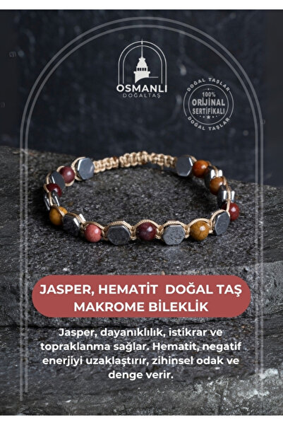 OSMANLI DOĞAL TAŞ Sertifikalı Jasper, Hematit Doğal Taş Makrome Bileklik