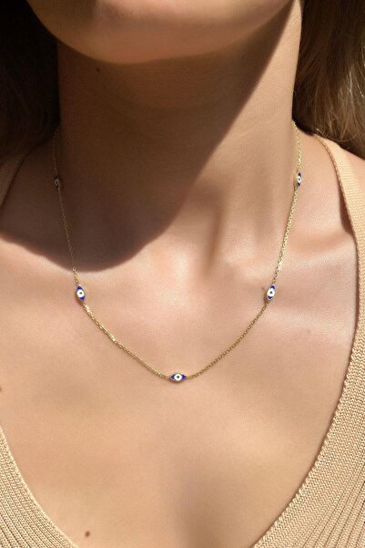 Spossy Silver Jewelry Lacivert Mineli Minimal Beşli Göz Tasarım Kolye