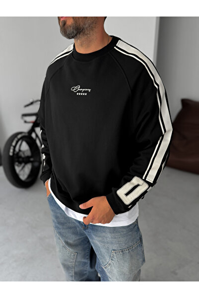 BYBASICMAN Siyah Champions Baskılı Parçalı Sweatshirt JJ-110