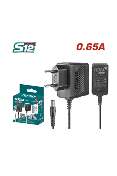 TOTAL S12 lithium-ion battery charger, 220-240V, 12V, 0.65A