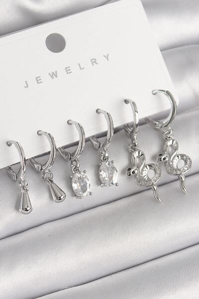 Celira Brass Silver Color Dangle Zircon Stone Snake Model Women's Earring Set Ns2136