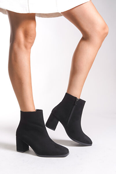 Riccon Kadın Topuklu Bot 00121030 Siyah Süet