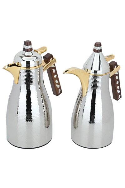 rexa thermos set, two pieces, 1/1 liter, thermal glass inner container, steel outer shell