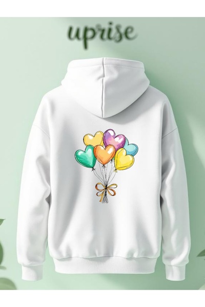 Vordevia Hanorac Heart Balloon cu imprimeu Cotton 3 Thread O supradimensionat