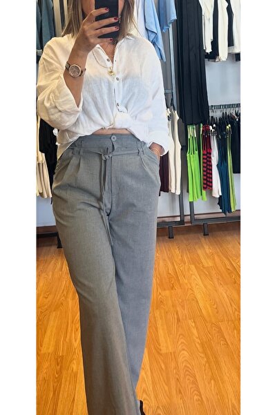 MANDALİNBUTİK Gri palazo kadın pantolon