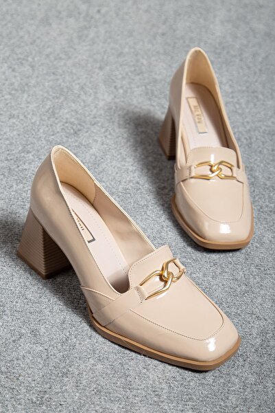 Mc vay Shoes Harmony Block Heeled Square Toe Buckle Detailed Orthopedic Sole Stylish Women's Classic Heeled Shoes