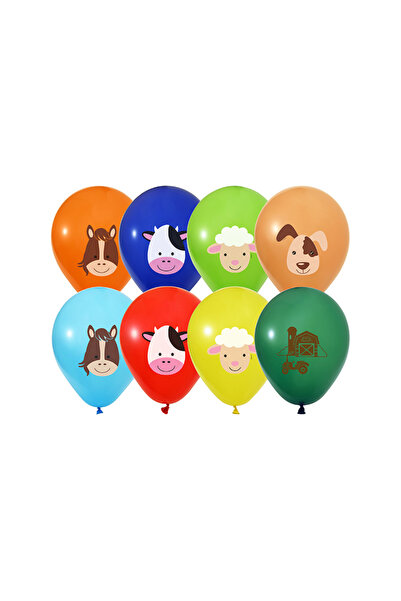 era balon Çiftlik Hayvanları Baskılı Balon Seti 8’li Parti Doğum Günü Süsleme 12inç