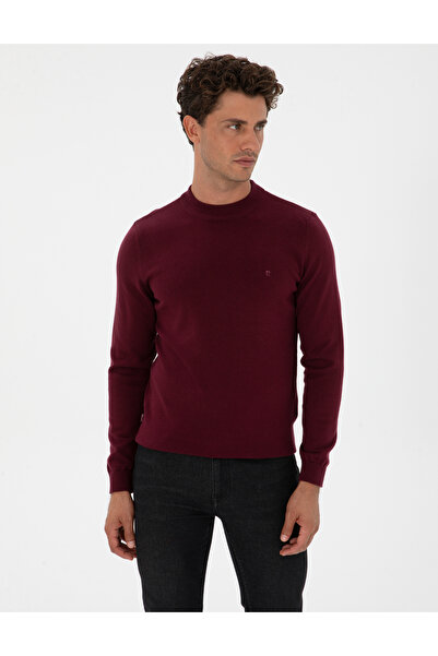 Pierre Cardin Burgundy Slim Fit Quarter Collar Basic Knitwear Sweater 50315456-Vr177