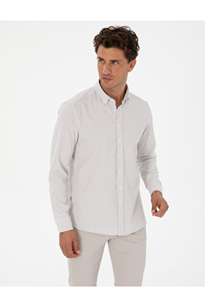 Pierre Cardin Vizon Slim Fit Çizgili Slim Fit Gömlek 50311396-VR052