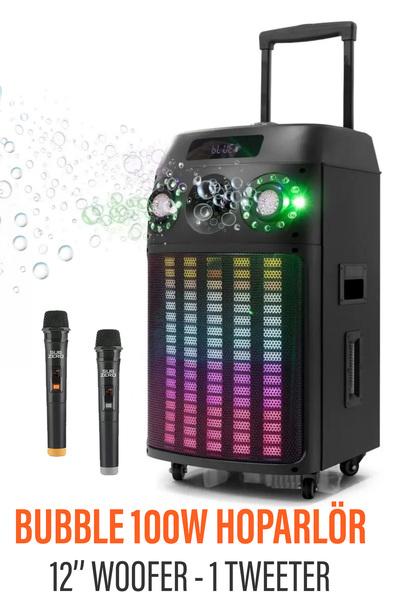 EXENAR Büyük Boy Bluetooth Hoparlör Speaker 12" Woofer 1 Tweeter 100W 2 Mikro...