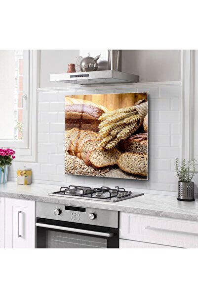DreamHomes Kitchen Glass Stove Back Protector |   Bread and Wheat Pattern
