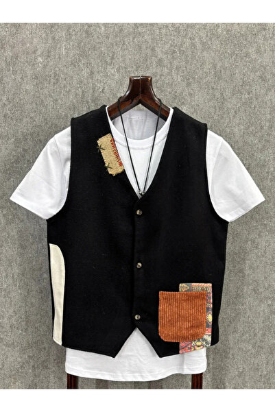 FıttingRoom Regular Black Cotton Cashmere Bohemian Vest