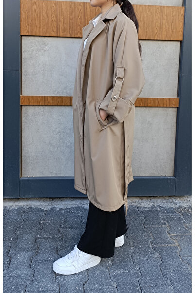 siyalife Geniş Kalıp Kruvaze Yaka Kemerli Kol Detaylı Mevsimlik Trençkot