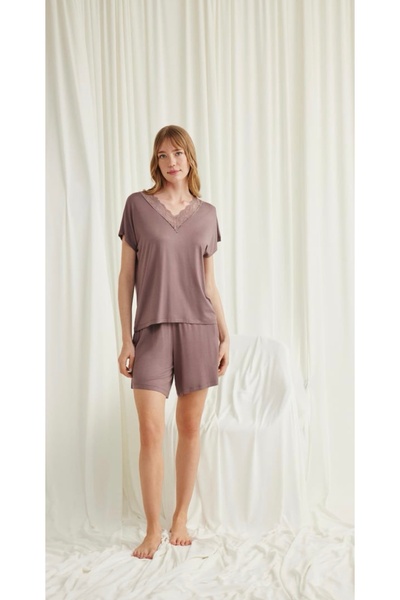 NightLove طقم شورت موناميس بأكمام قصيرة ورقبة على شكل حرف V 18590